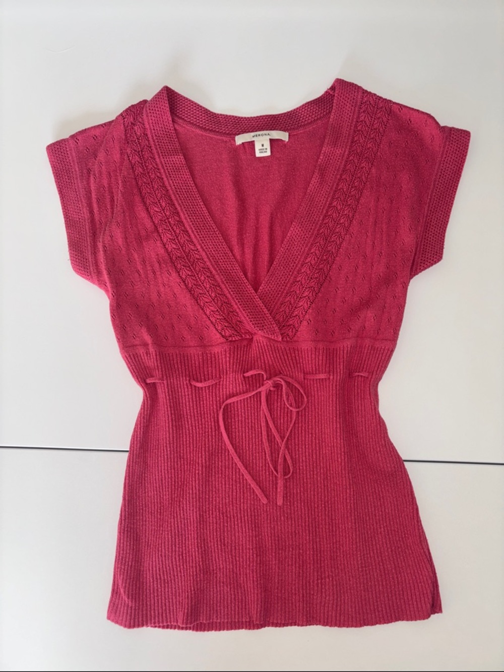 Y2K Merona Raspberry V-Neck Tie-Front Knit Shirt